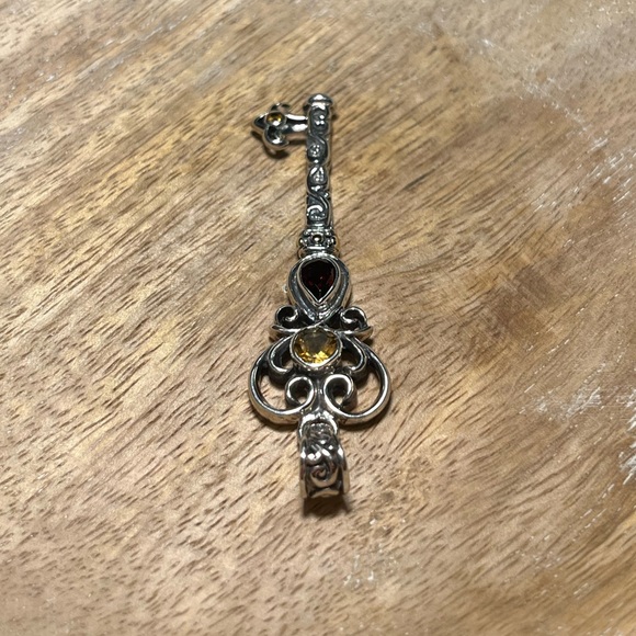 Vintage BJC Samuel Benham Garnet & Citrine Sterling Silver 18K Gold Key Pendant - Picture 8 of 16